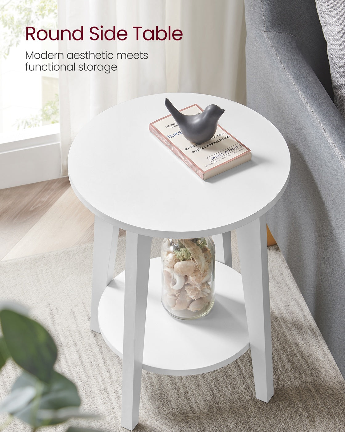 Round End Table with Lower Shelf