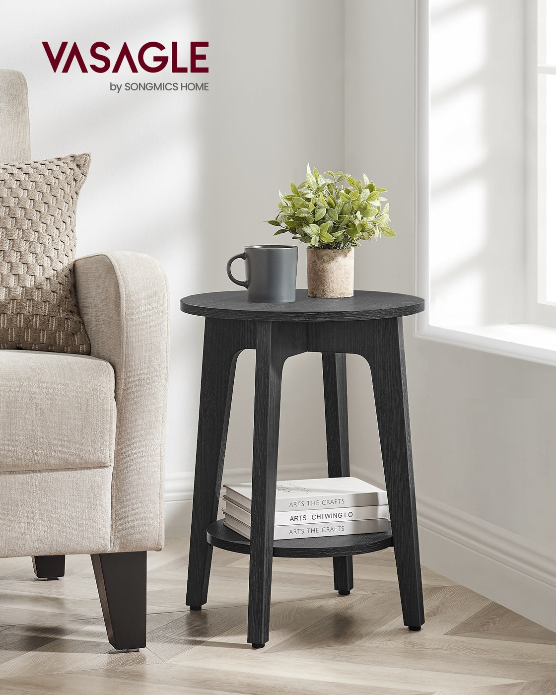 Round End Table with Lower Shelf