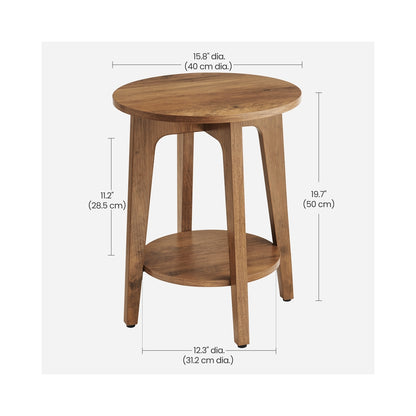 Round End Table with Lower Shelf, Nightstand for Small Spaces, Modern Farmhouse Style, Rustic Walnut