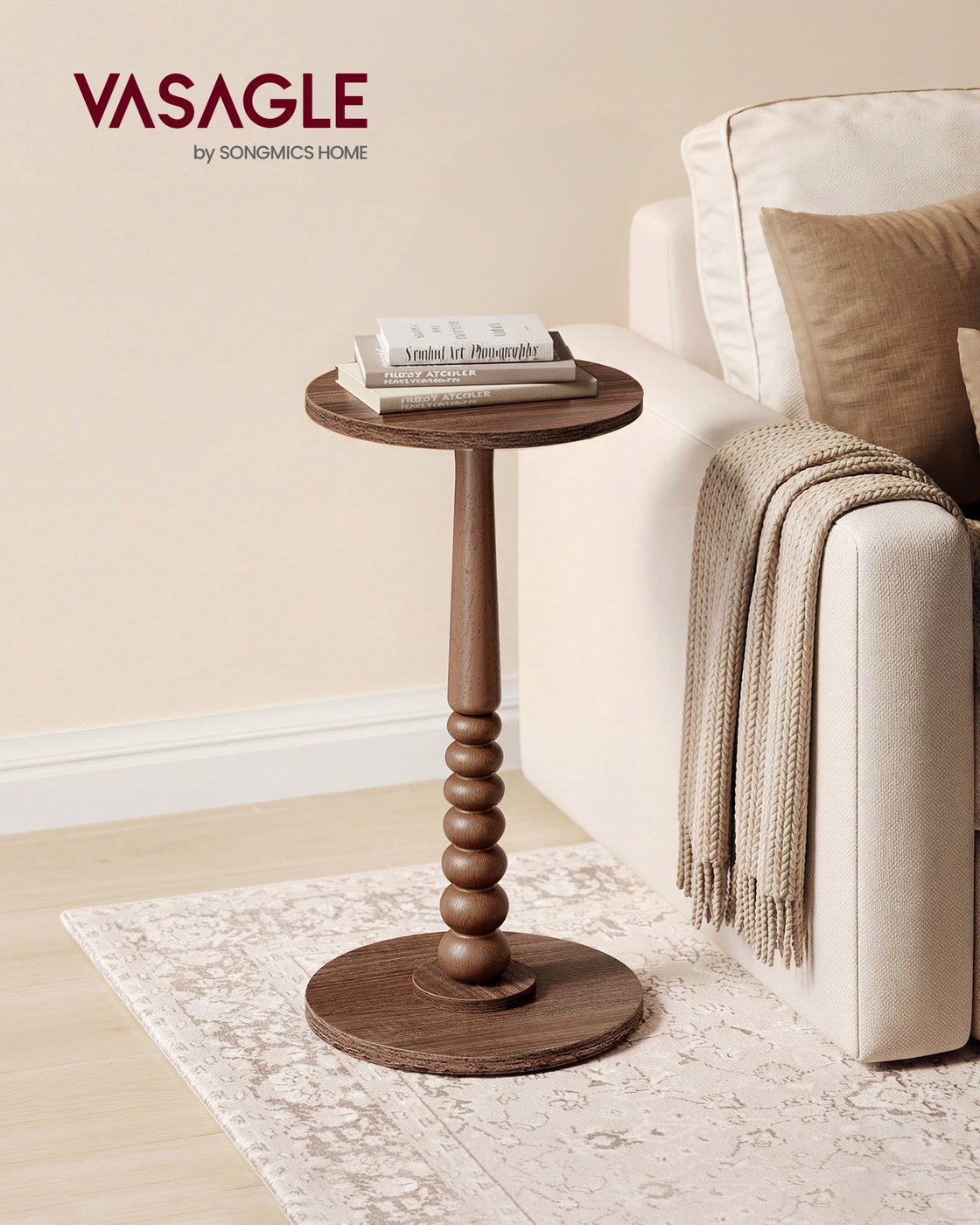 MARIEL Collection - Round Side Table with Solid Wood Leg Chestnut Walnut - image 2