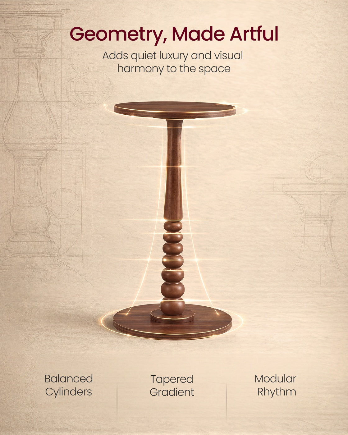 MARIEL Collection - Round Side Table with Solid Wood Leg Chestnut Walnut - image 4