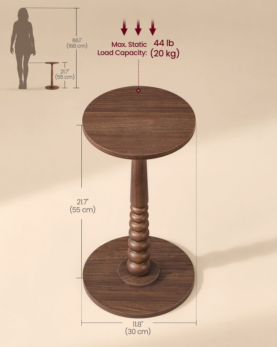 MARIEL Collection - Round Side Table with Solid Wood Leg Chestnut Walnut - image 5