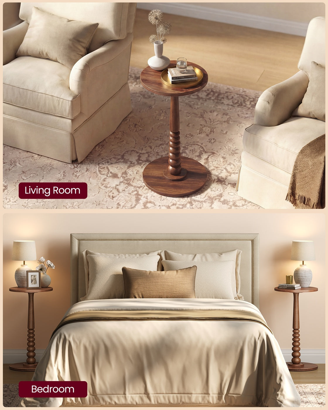MARIEL Collection - Round Side Table with Solid Wood Leg Chestnut Walnut - image 7