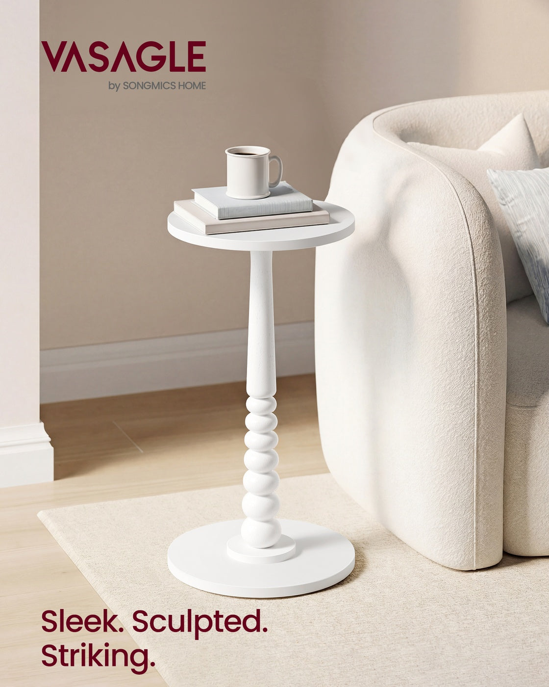 MARIEL Collection - Round Side Table with Solid Wood Leg Cloud White - image 2