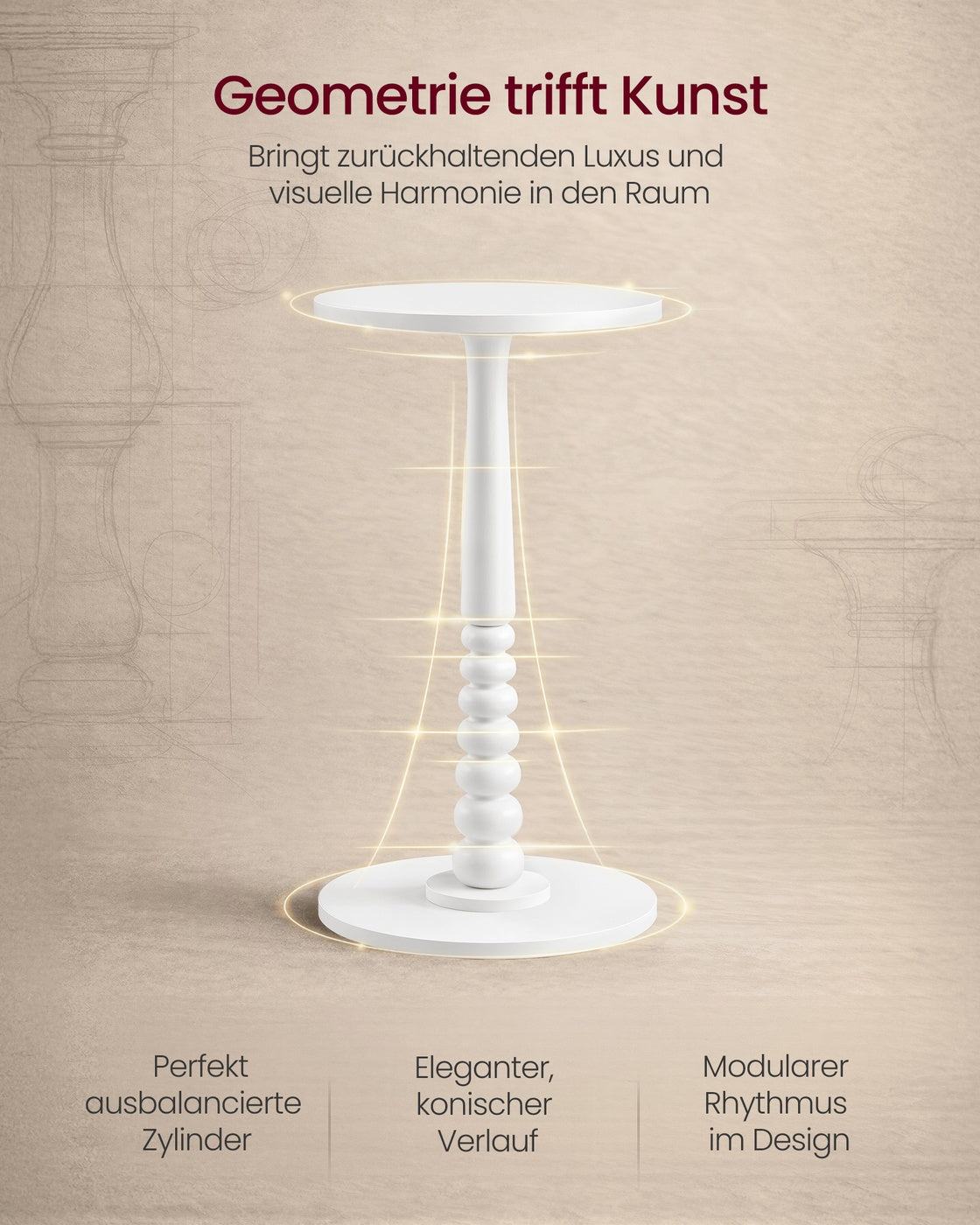 MARIEL Collection - Round Side Table with Solid Wood Leg Cloud White