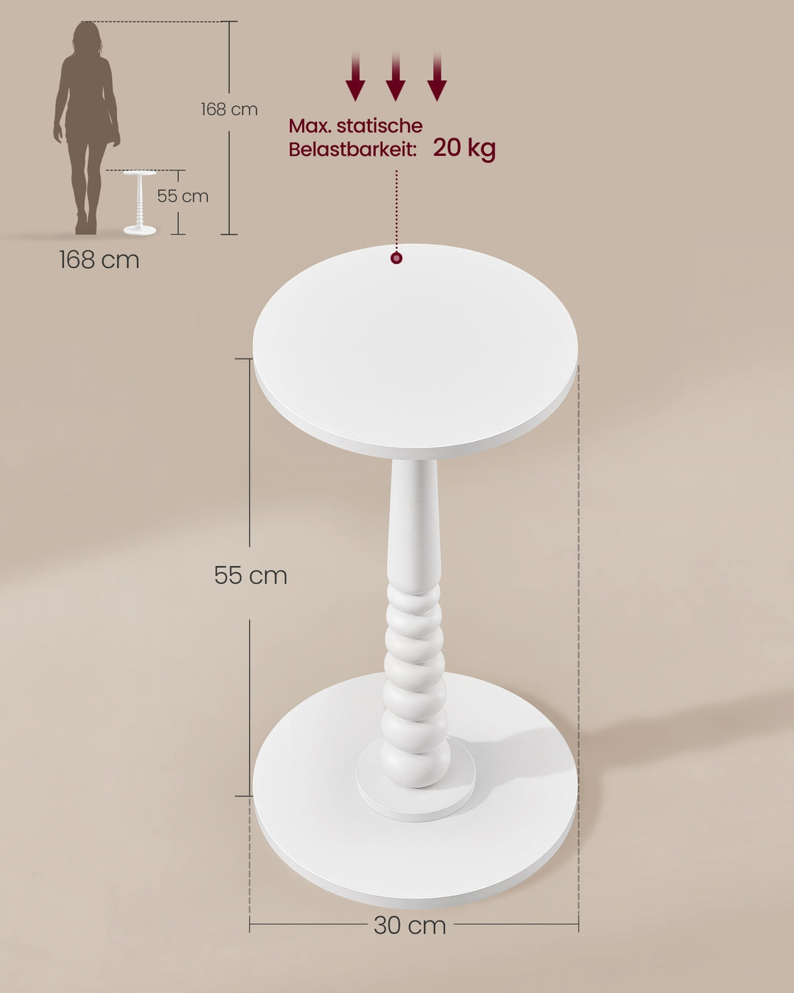 MARIEL Collection - Round Side Table with Solid Wood Leg Cloud White