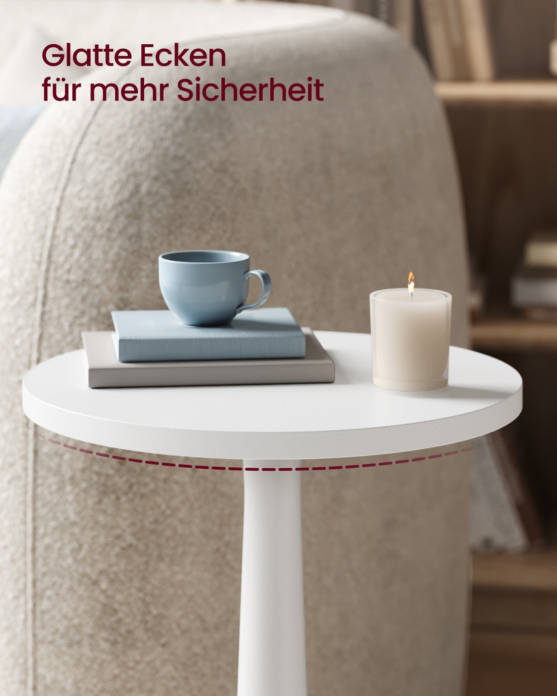 MARIEL Collection - Round Side Table with Solid Wood Leg Cloud White