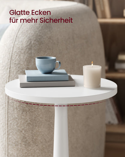 MARIEL Collection - Round Side Table with Solid Wood Leg Cloud White