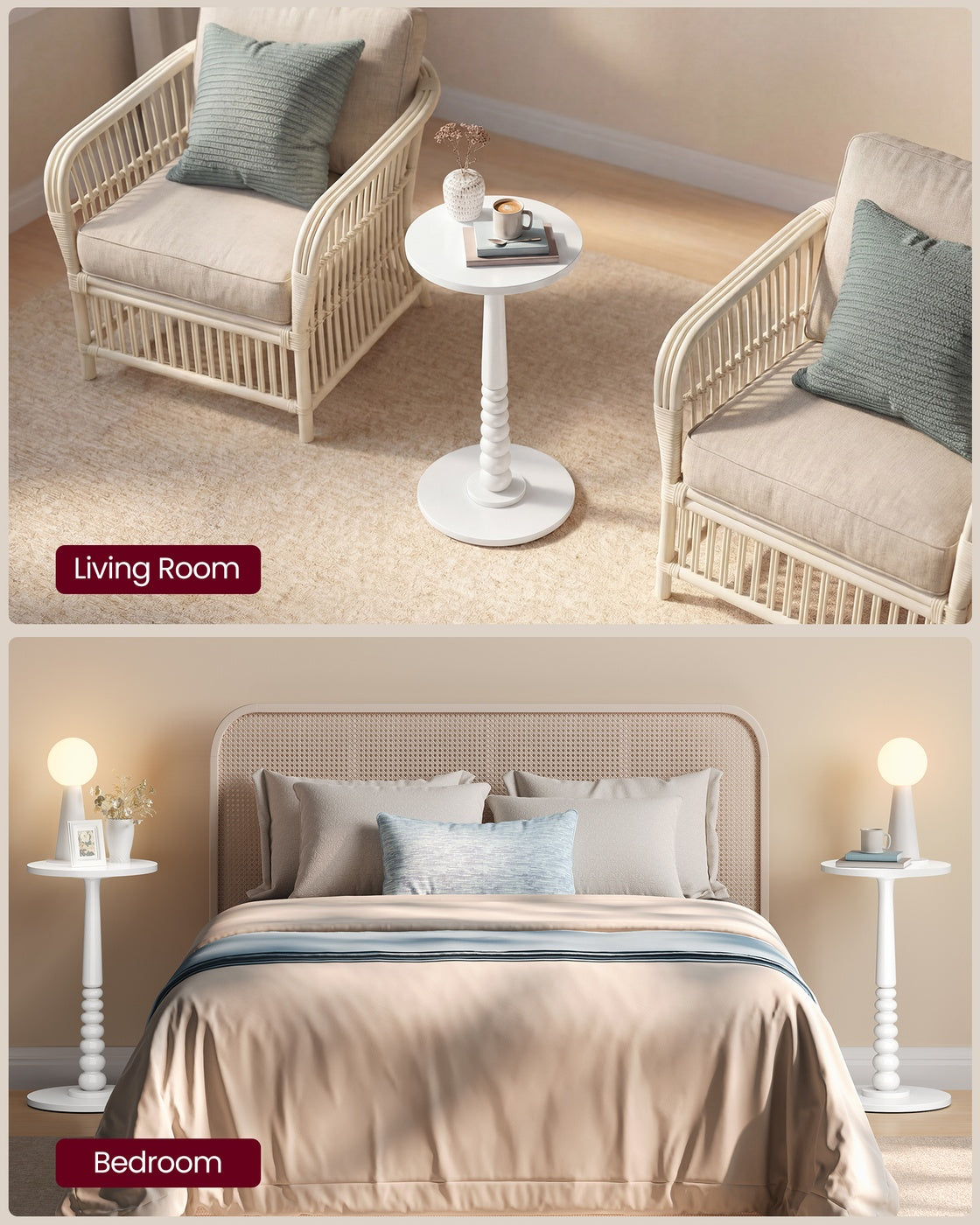 MARIEL Collection - Round Side Table with Solid Wood Leg Cloud White - image 7