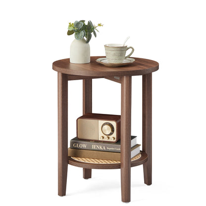 Round Side End Table, 2-Tier Boho Bedside Table with Rattan-Look Storage Shelf - image 7