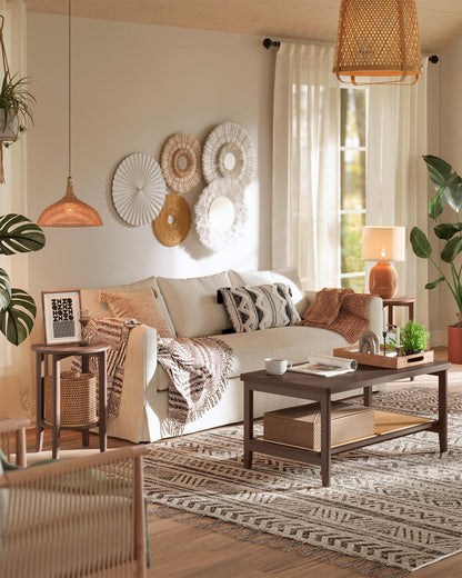 Round Side End Table, 2-Tier Boho Bedside Table with Rattan-Look Storage Shelf - image 4