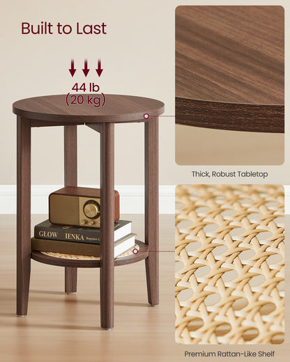 Round Side End Table, 2-Tier Boho Bedside Table with Rattan-Look Storage Shelf - image 5