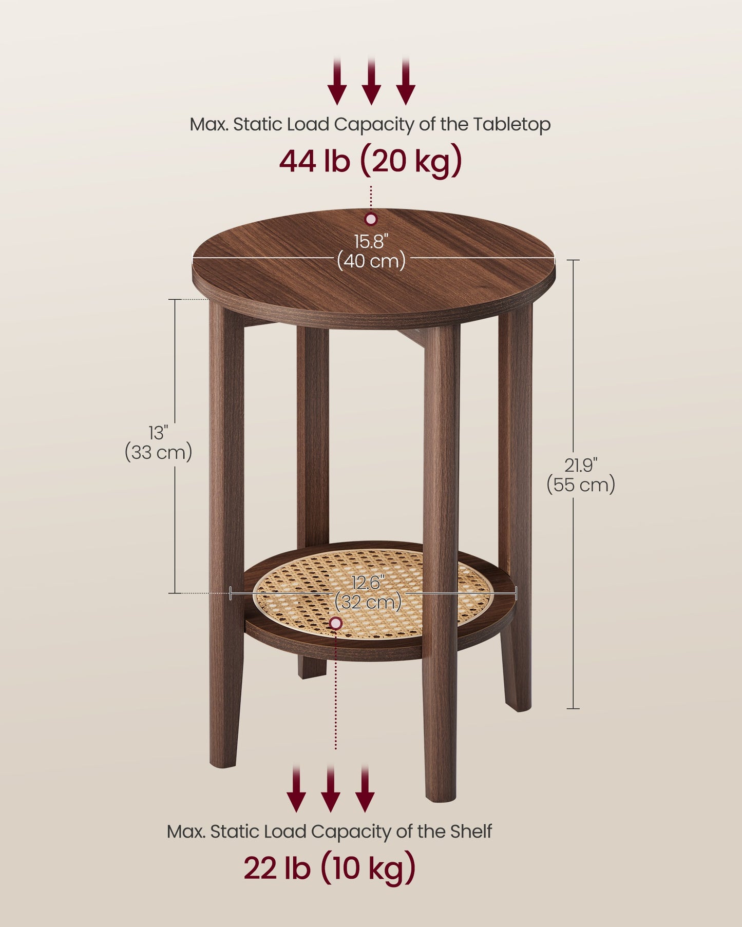 Round Side End Table, 2-Tier Boho Bedside Table with Rattan-Look Storage Shelf - image 6