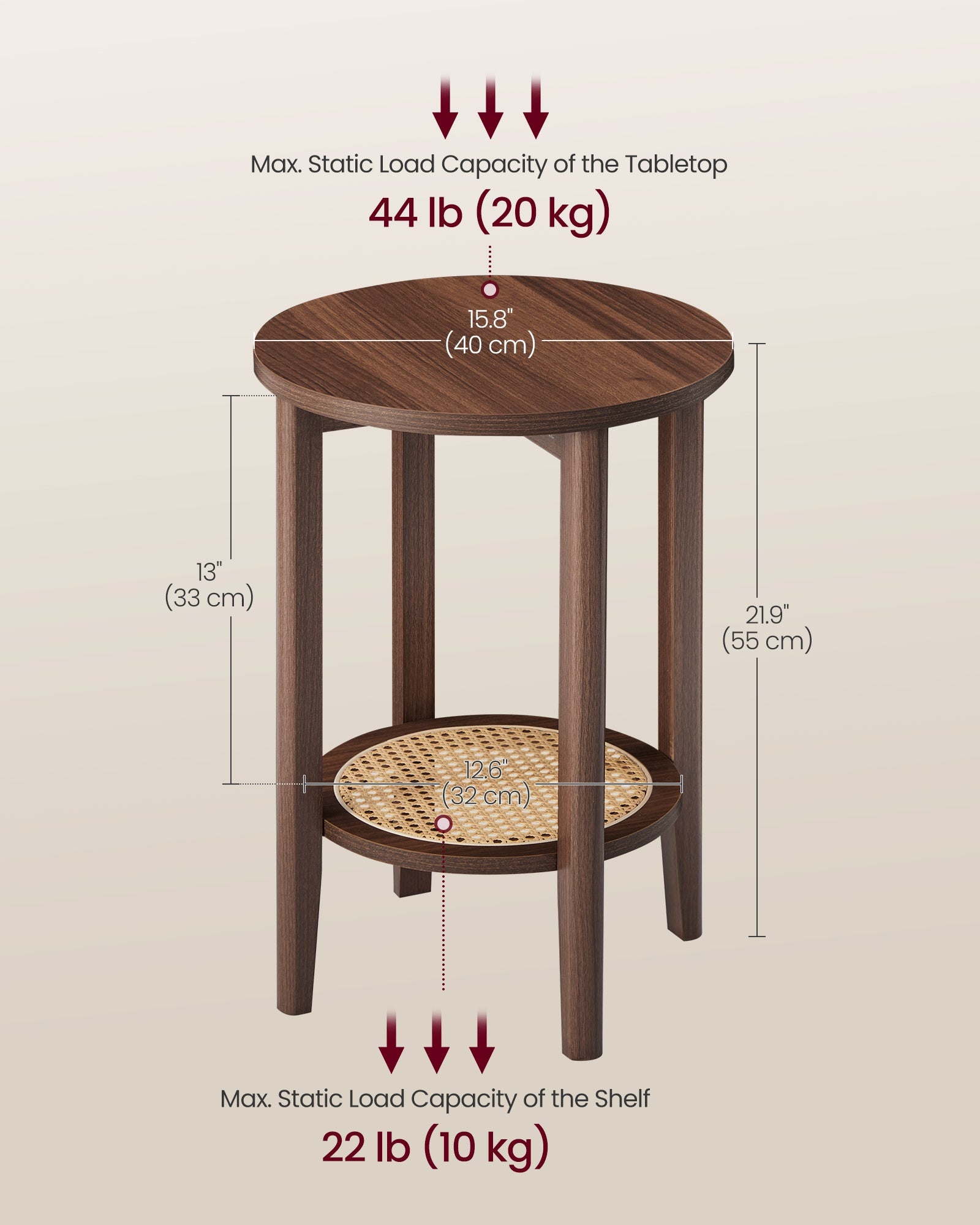 Round Side End Table, 2-Tier Boho Bedside Table with Rattan-Look Storage Shelf - image 6