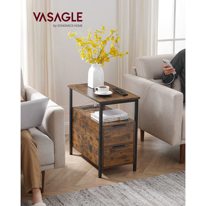 Narrow End Table with Charging Station and 2 Drawers - HWLEXTRA 