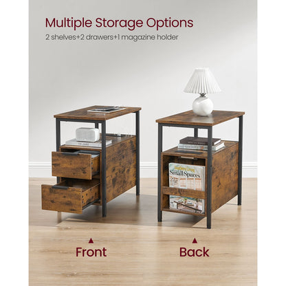 Narrow End Table with Charging Station and 2 Drawers - HWLEXTRA 