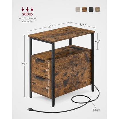 Narrow End Table with Charging Station and 2 Drawers - HWLEXTRA 