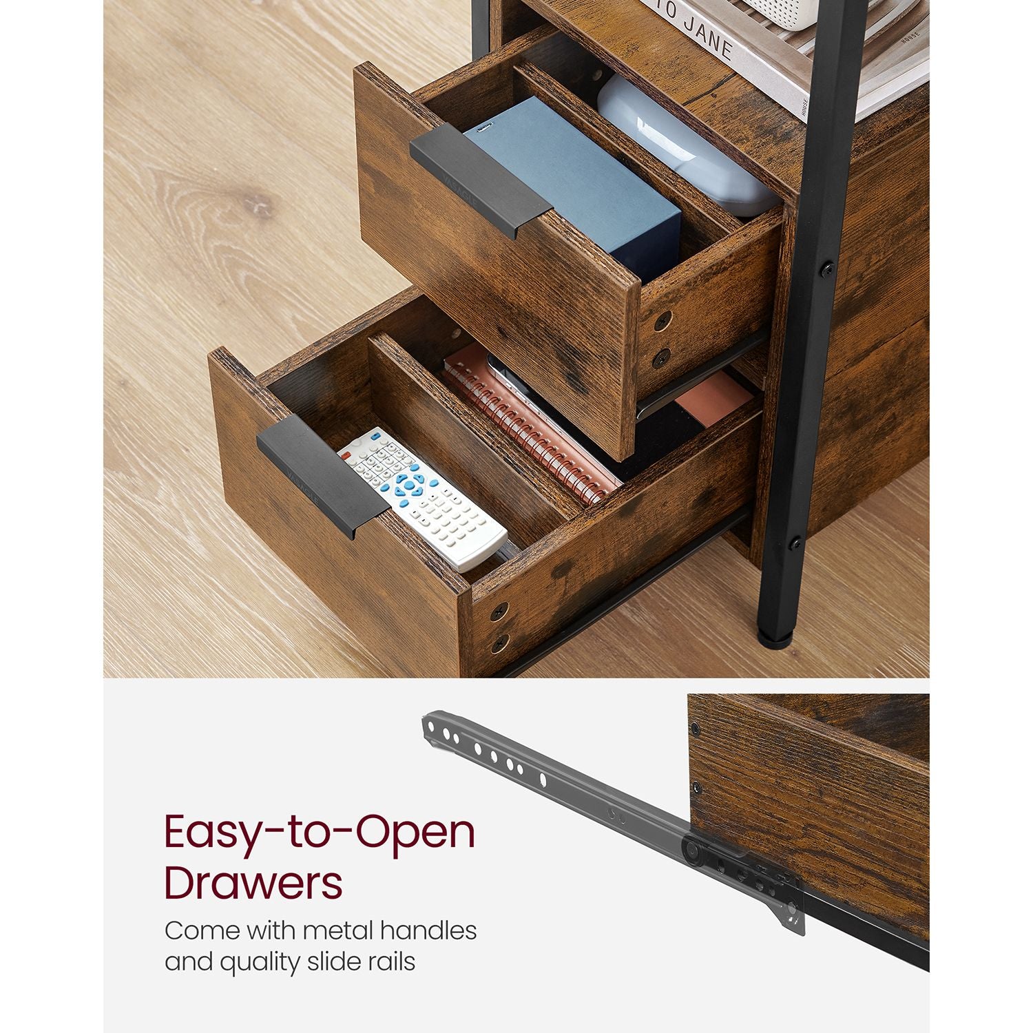 Narrow End Table with Charging Station and 2 Drawers - HWLEXTRA 