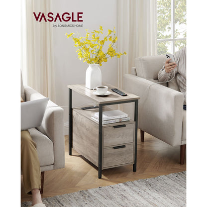 Narrow End Table with Charging Station and 2 Drawers - HWLEXTRA 