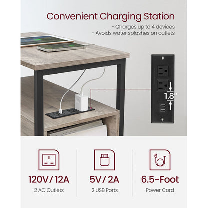 Narrow End Table with Charging Station and 2 Drawers - HWLEXTRA 