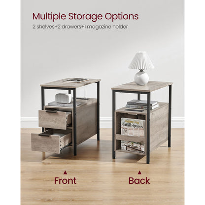Narrow End Table with Charging Station and 2 Drawers - HWLEXTRA 