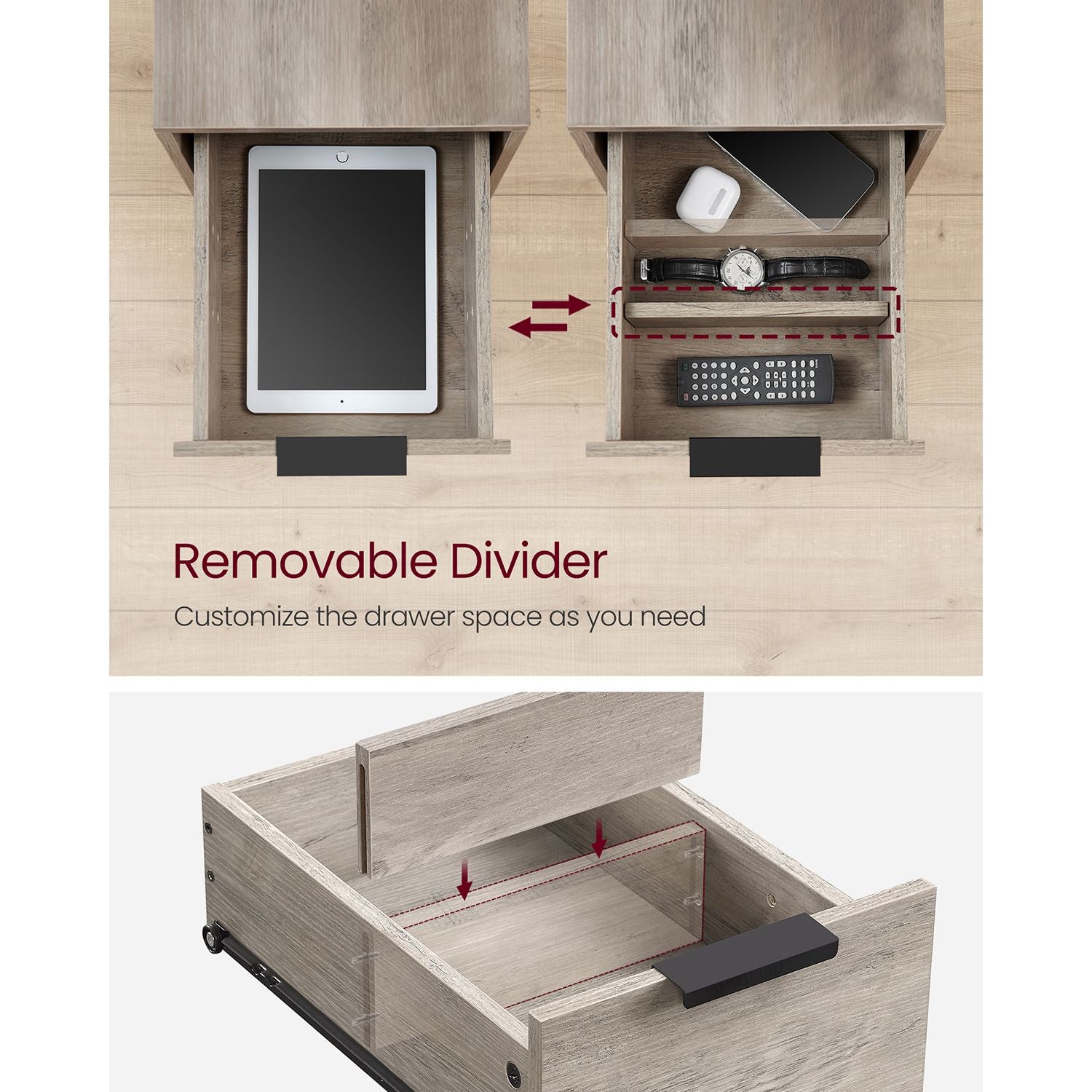 Narrow End Table with Charging Station and 2 Drawers - HWLEXTRA 