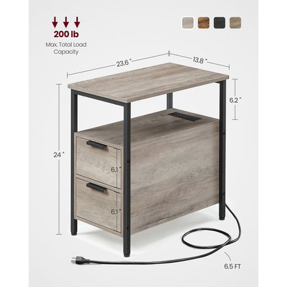 Narrow End Table with Charging Station and 2 Drawers - HWLEXTRA 