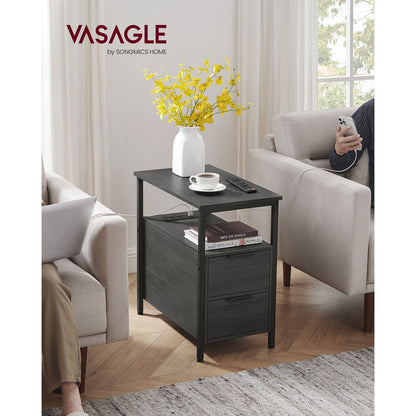 Narrow End Table with Charging Station and 2 Drawers - HWLEXTRA 