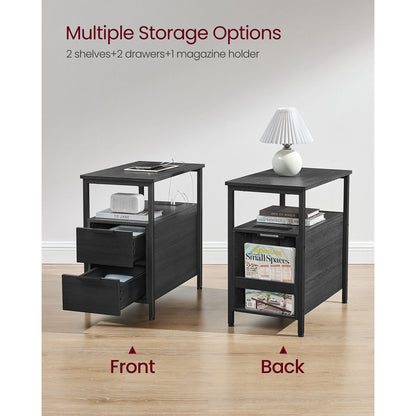Narrow End Table with Charging Station and 2 Drawers - HWLEXTRA 