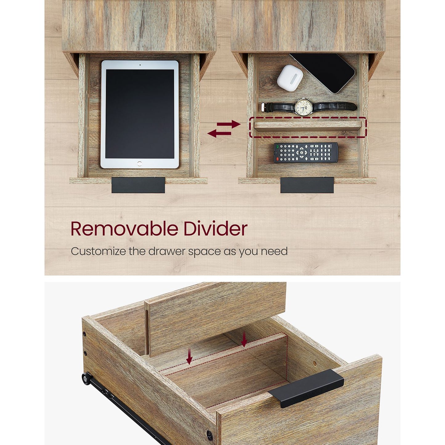 Narrow End Table with Charging Station and 2 Drawers - HWLEXTRA 