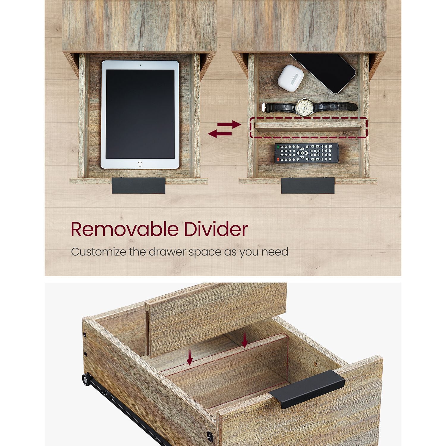 Narrow End Table with Charging Station and 2 Drawers - HWLEXTRA 