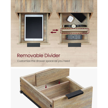 Narrow End Table with Charging Station and 2 Drawers - HWLEXTRA 