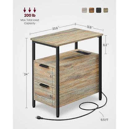 Narrow End Table with Charging Station and 2 Drawers - HWLEXTRA 