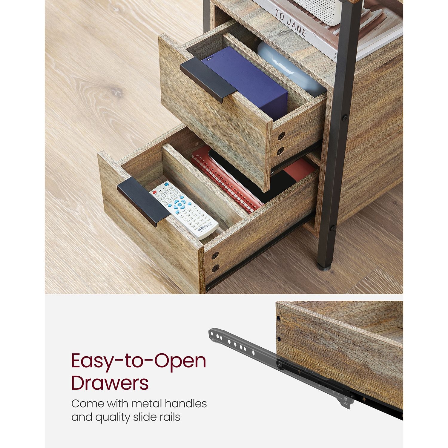 Narrow End Table with Charging Station and 2 Drawers - HWLEXTRA 