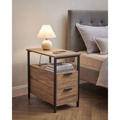 Narrow End Table with Charging Station and 2 Drawers - HWLEXTRA 