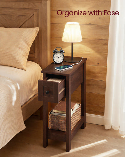 Farmhouse End Table with Storage Drawer, Honey Brown and Rustic White