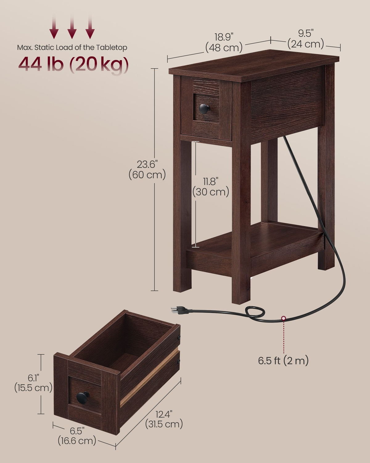 Farmhouse End Table with Storage Drawer, Honey Brown and Rustic White