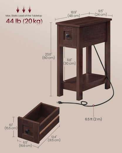 Farmhouse End Table with Storage Drawer, Honey Brown and Rustic White