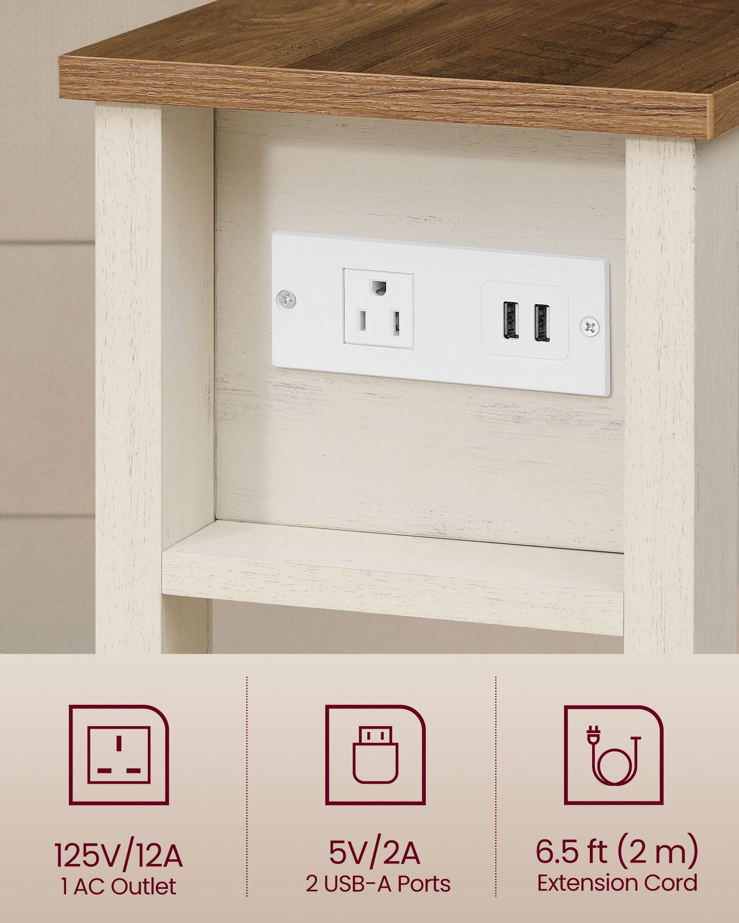 Farmhouse End Table with Storage Drawer, Honey Brown and Rustic White