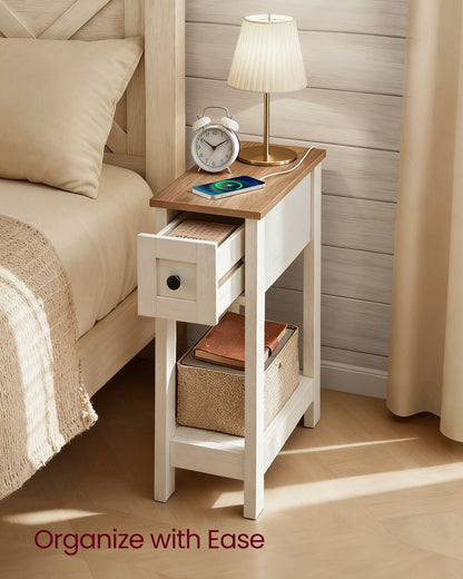 Farmhouse End Table with Storage Drawer, Honey Brown and Rustic White