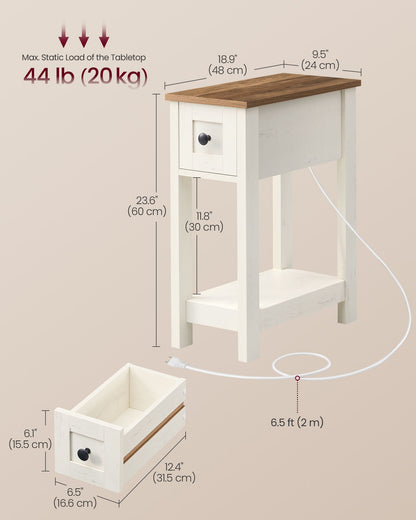 Farmhouse End Table with Storage Drawer, Honey Brown and Rustic White