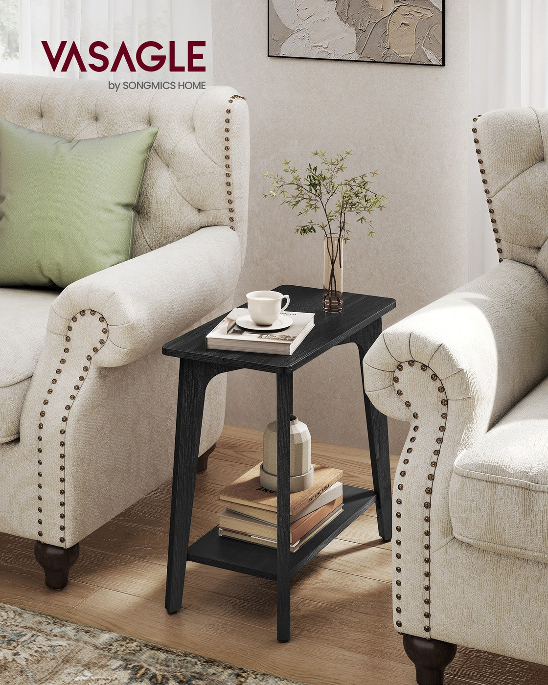MAEZO Collection - Side Table, 2-Tier Small Rectangular End Table