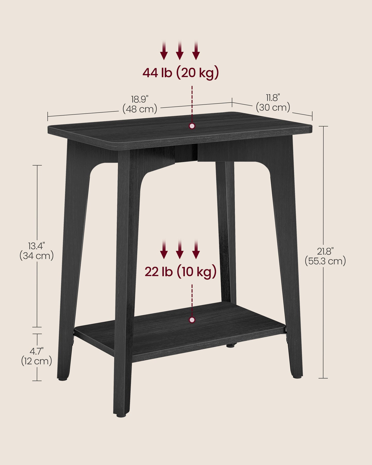 MAEZO Collection - Side Table, 2-Tier Small Rectangular End Table