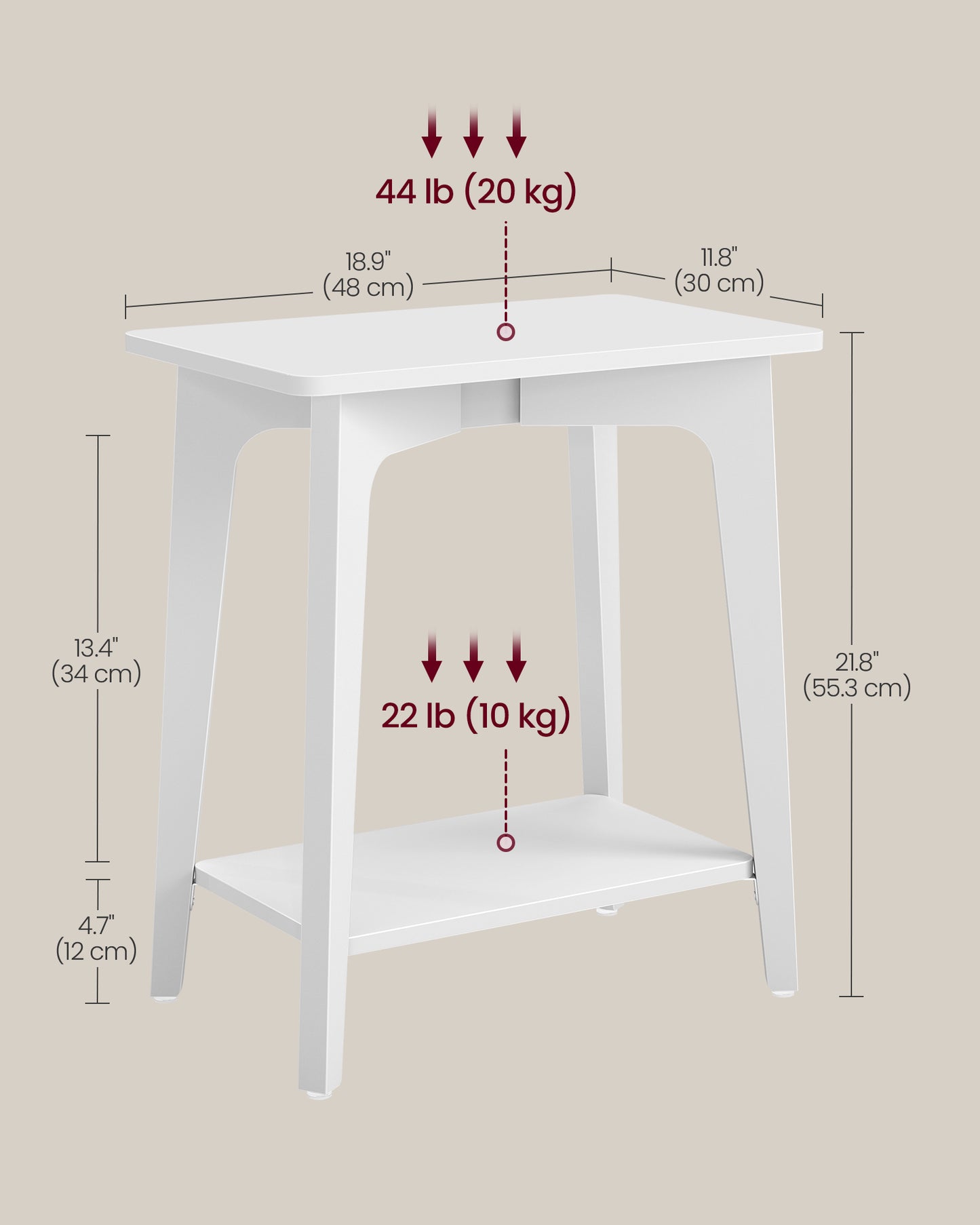 MAEZO Collection - Side Table, 2-Tier Small Rectangular End Table