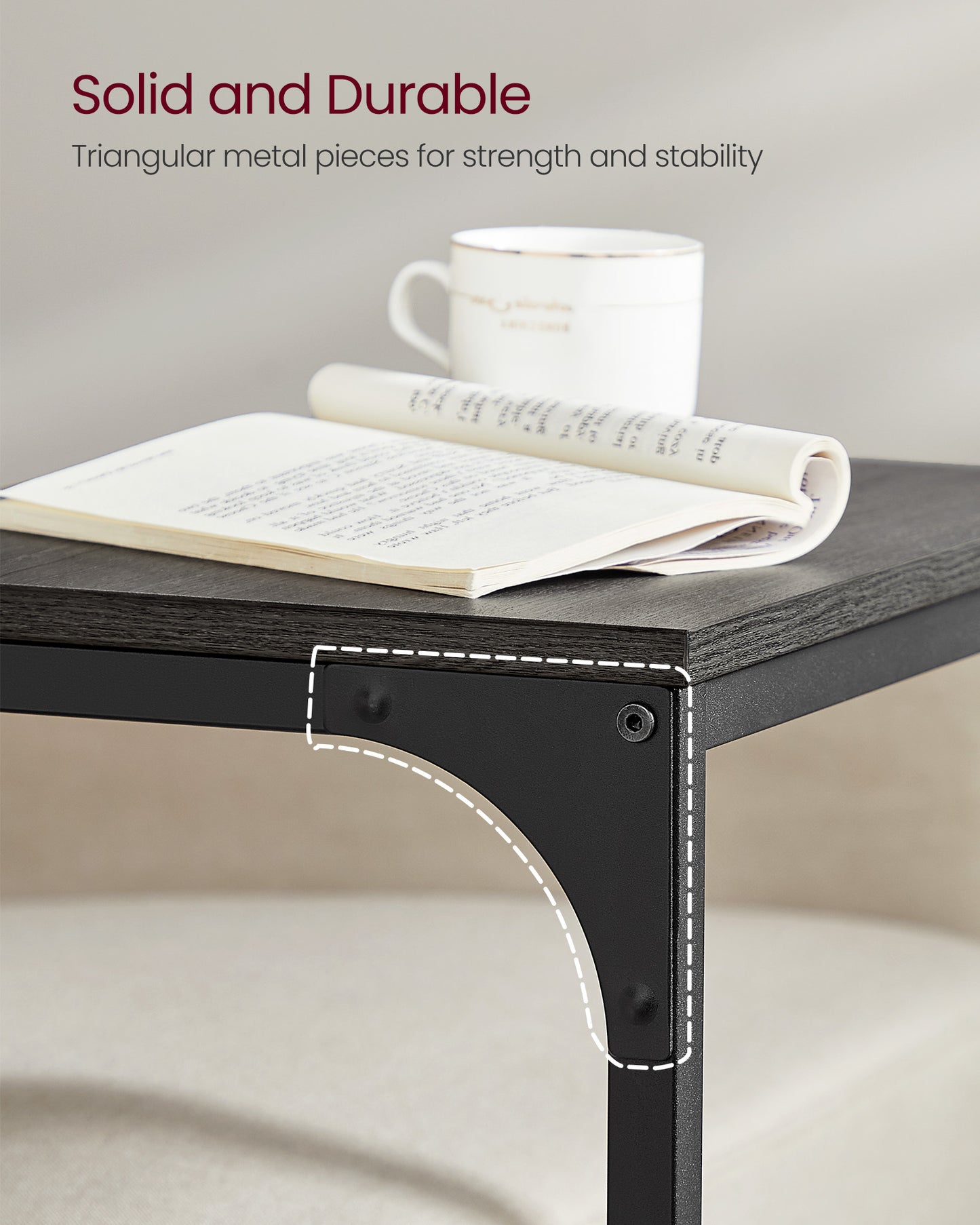 C-Shaped End Table with Metal Frame