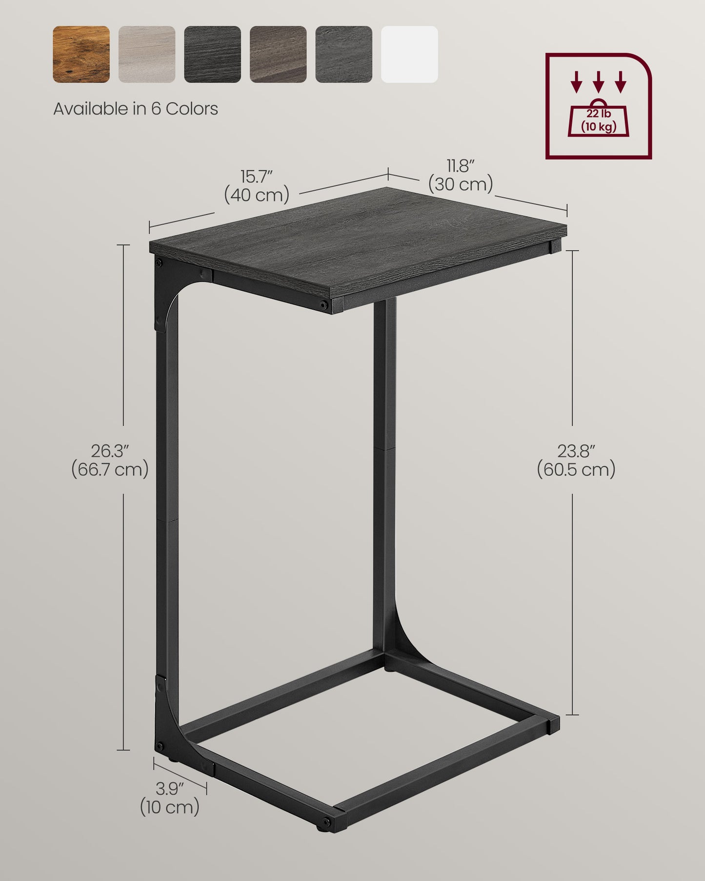 C-Shaped End Table with Metal Frame