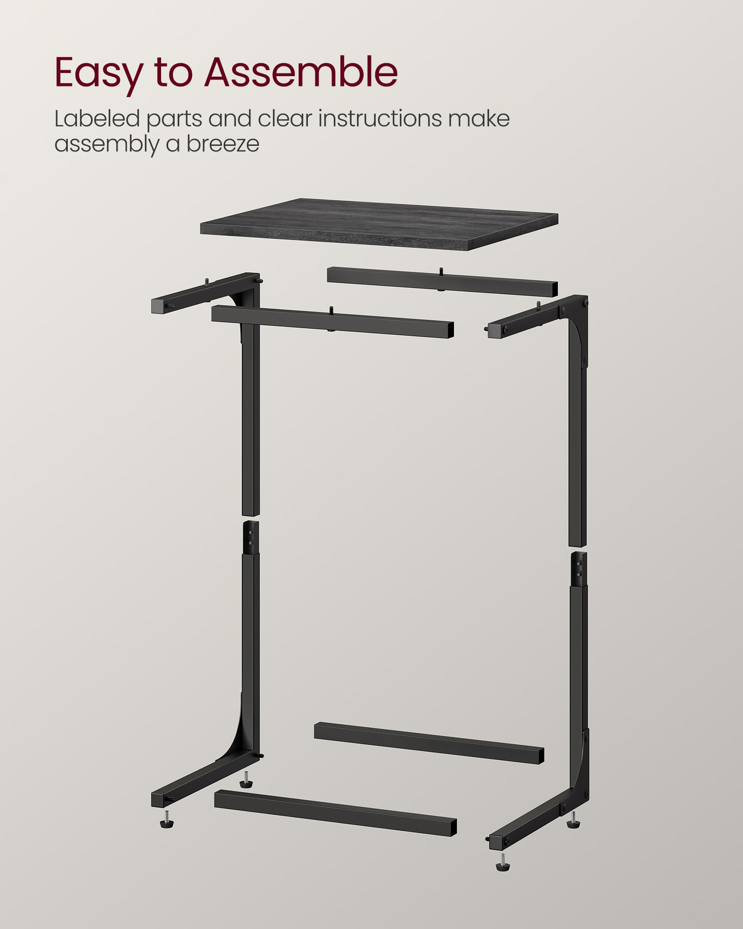 C-Shaped End Table with Metal Frame