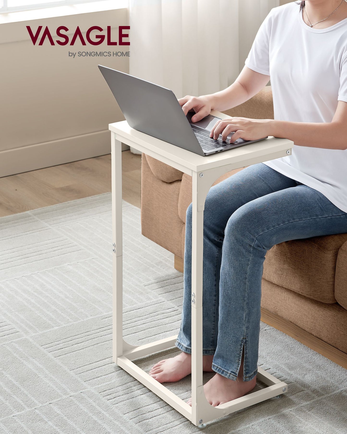 C-Shaped End Table with Metal Frame