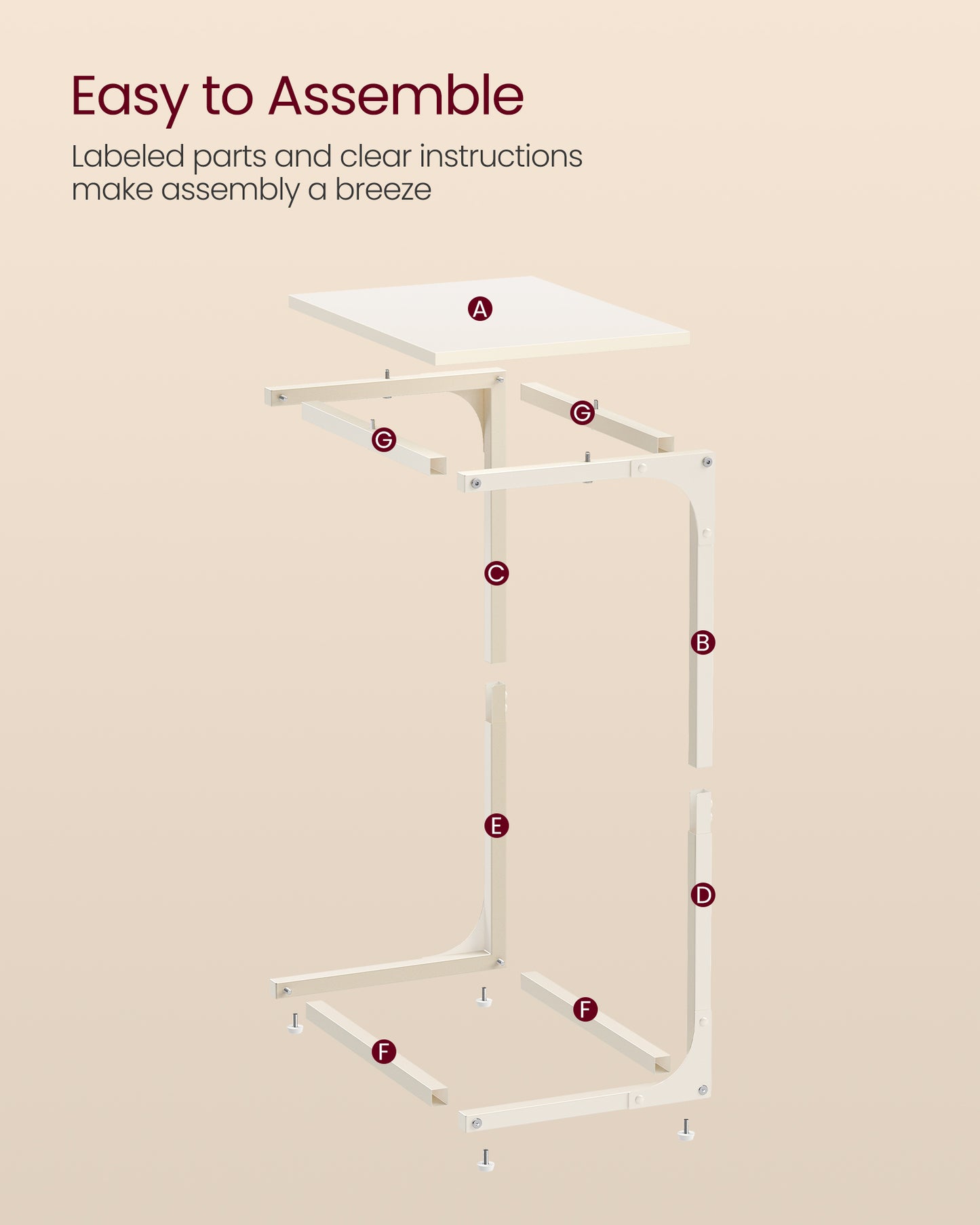 C-Shaped End Table with Metal Frame