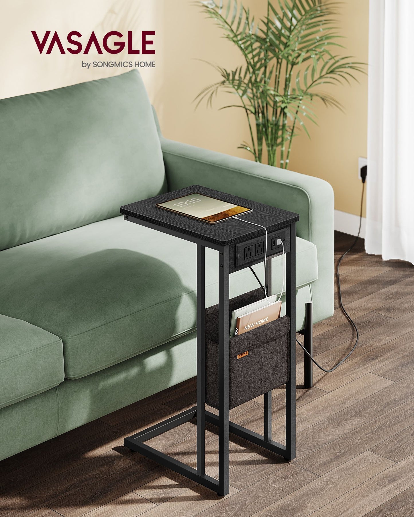 C-Shaped Side Table with Charging Station